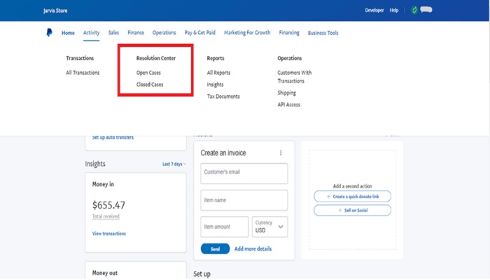 Resolution Center پی پال کجاست؟