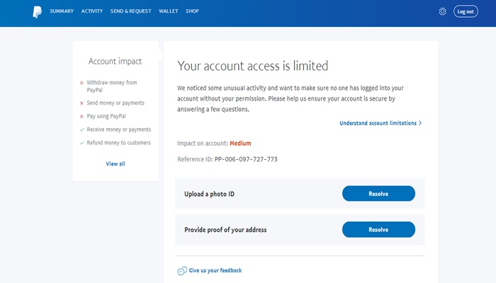 بسته شدن حساب به صورت موقت