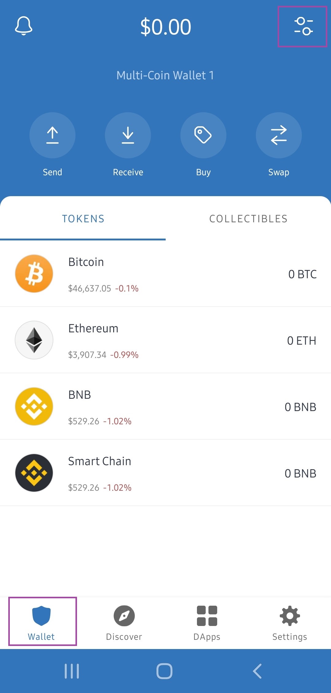 ورود به قسمت Wallet در کیف پول تراست ولت