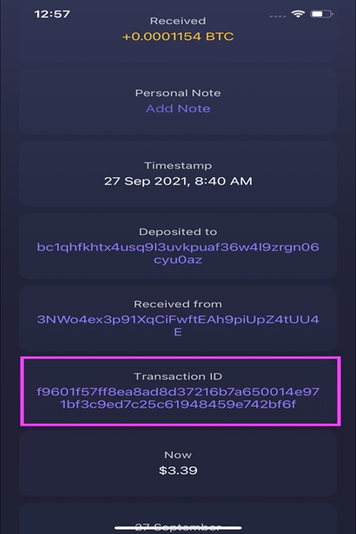 هش تراکنش در Exodus نسخه موبایل