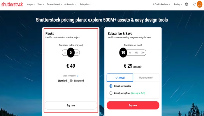اشتراک Pack در شاتر استوک