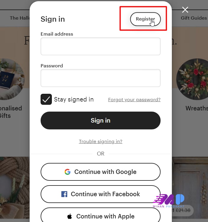 ثبت نام در سایت etsy