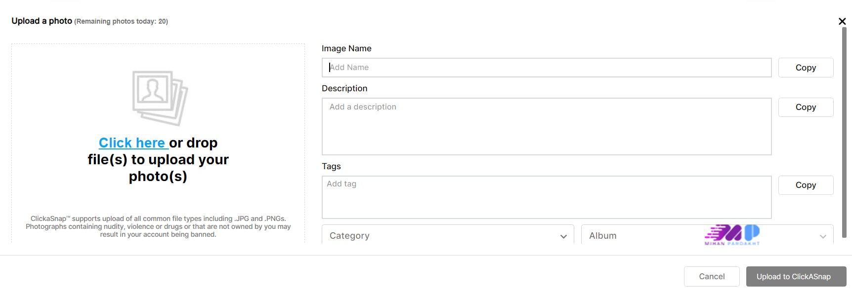 بارگذاری عکس در کلیک اسنپ