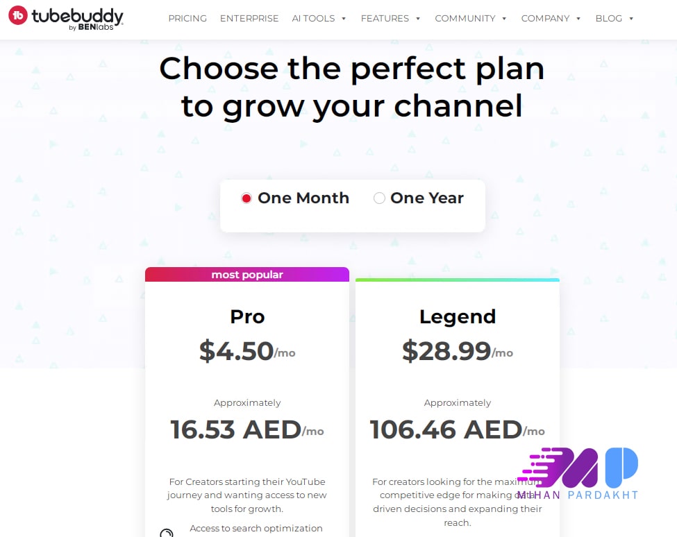 انواع اشتراک در Tubebuddy