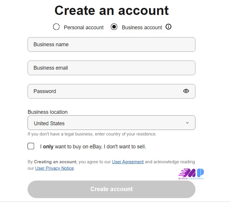 افتتاح حساب بیزینسی در ebay