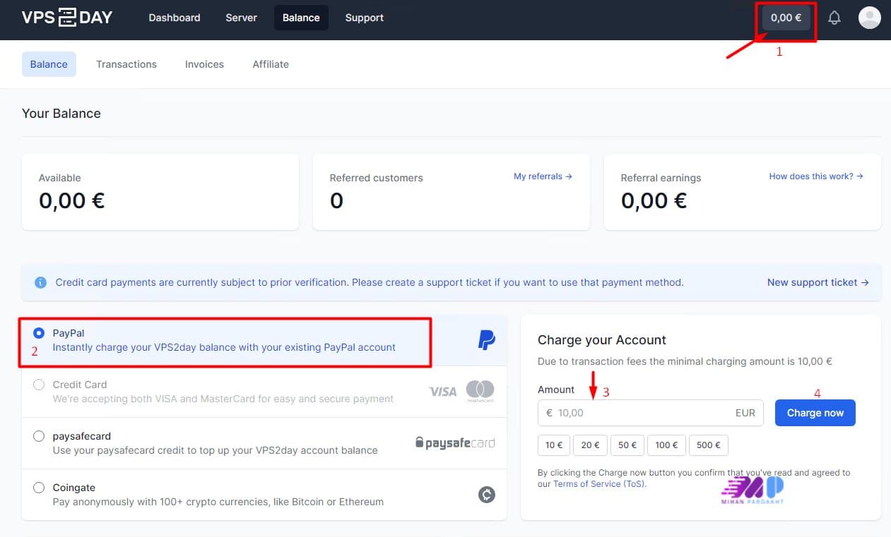 شارژ حساب vps2day با پی پال