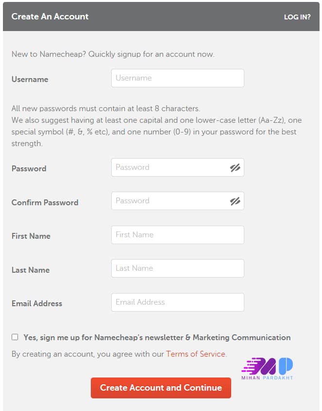 ثبت نام در namecheap